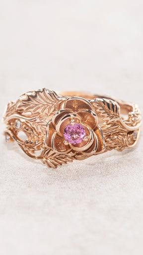READY TO SHIP: Blooming Rose bridal ring set in 14K rose gold with natural tourmaline and accent lab grown diamonds, RING SIZE 5 - 8 US - Eden Garden Jewelry™
