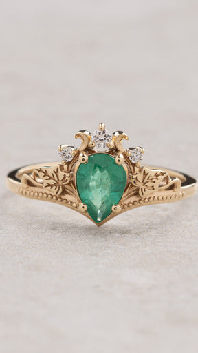 Natural emerald and diamonds engagement ring / Ariadne - Eden Garden Jewelry™