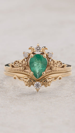 Engagement emerald ring set / Ariadne - Eden Garden Jewelry™