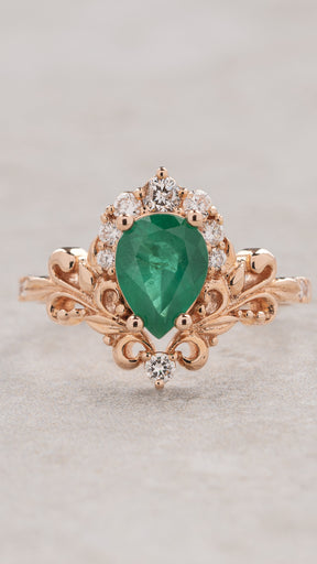 Natural emerald baroque style engagement ring, gold engagement ring with diamonds / Sophie - Eden Garden Jewelry™