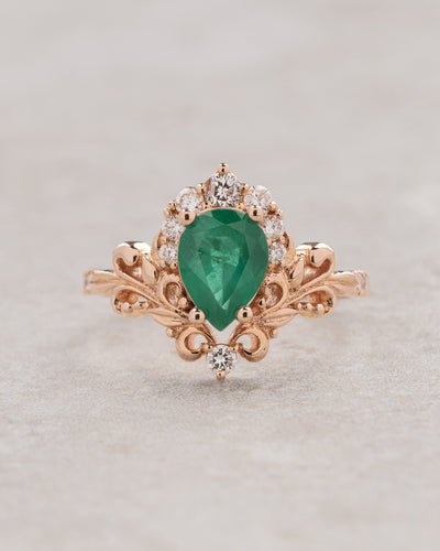 Natural emerald baroque style engagement ring, gold engagement ring with diamonds / Sophie - Eden Garden Jewelry™