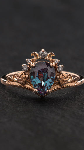 Lab alexandrite proposal ring, salt and pepper diamond engagement ring / Ariadne - Eden Garden Jewelry™
