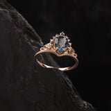 READY TO SHIP: Ariadne bridal set, lab alexandrite, pear-cut, accent salt & pepper diamonds, 14K rose gold, AVAILABLE RING SIZES: 5.5 - 8.5 US - Eden Garden Jewelry™