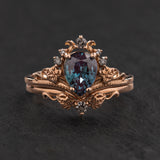 READY TO SHIP: Ariadne bridal set, lab alexandrite, pear-cut, accent salt & pepper diamonds, 14K rose gold, AVAILABLE RING SIZES: 5.5 - 8.5 US - Eden Garden Jewelry™