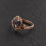 READY TO SHIP: Ariadne bridal set, lab alexandrite, pear-cut, accent salt & pepper diamonds, 14K rose gold, AVAILABLE RING SIZES: 5.5 - 8.5 US - Eden Garden Jewelry™