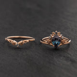 READY TO SHIP: Ariadne bridal set, lab alexandrite, pear-cut, accent salt & pepper diamonds, 14K rose gold, AVAILABLE RING SIZES: 5.5 - 8.5 US - Eden Garden Jewelry™
