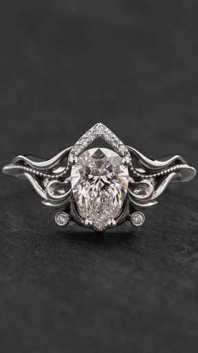 Teardrop lab grown diamond engagement ring, gold vintage inspired engagement ring / Lida small - Eden Garden Jewelry™