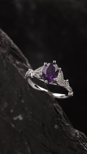 Amethyst engagement ring with a matching leaf wedding band / Freesia - Eden Garden Jewelry™