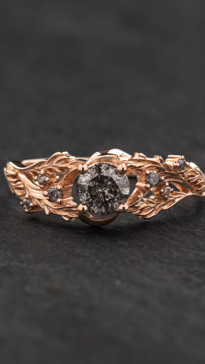 Natural salt and pepper diamond engagement ring, gold proposal ring with diamonds / Japanese Maple - Eden Garden Jewelry™