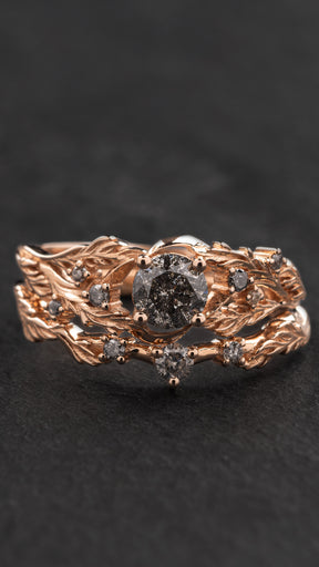 Salt & pepper diamond bridal set for a forest nymph / Japanese Maple - Eden Garden Jewelry™