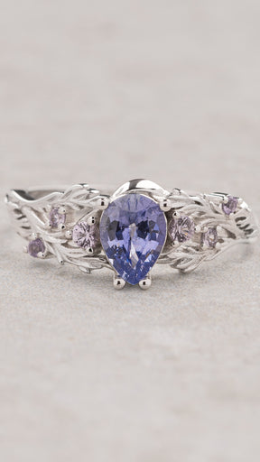 Japanese Maple leaves ring purple sapphire and accent pink sapphires / Japanese Maple - Eden Garden Jewelry™