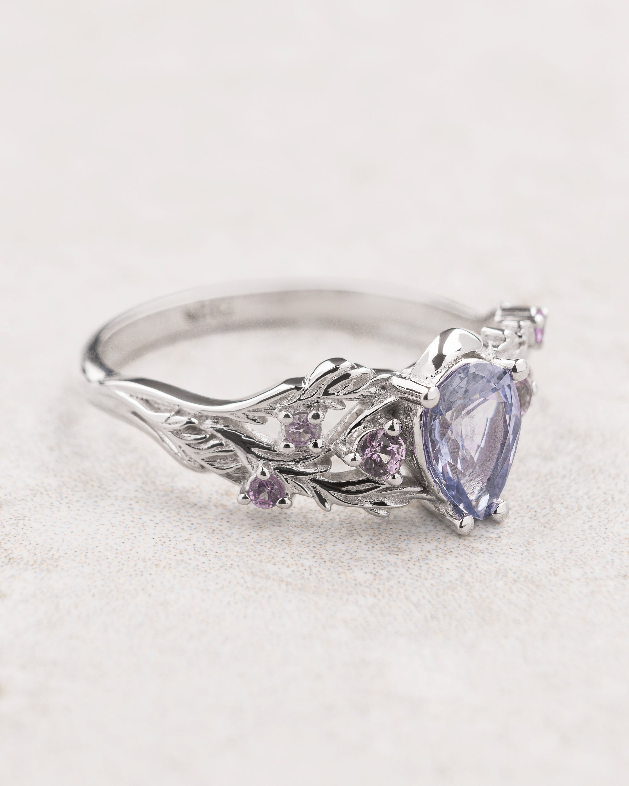 Japanese Maple leaves ring purple sapphire and accent pink sapphires / Japanese Maple - Eden Garden Jewelry™