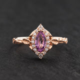 READY TO SHIP: Florentina ring with natural pink sapphire and diamond halo, 14K rose gold, RING SIZES: 5.5 - 8.5 US - Eden Garden Jewelry™