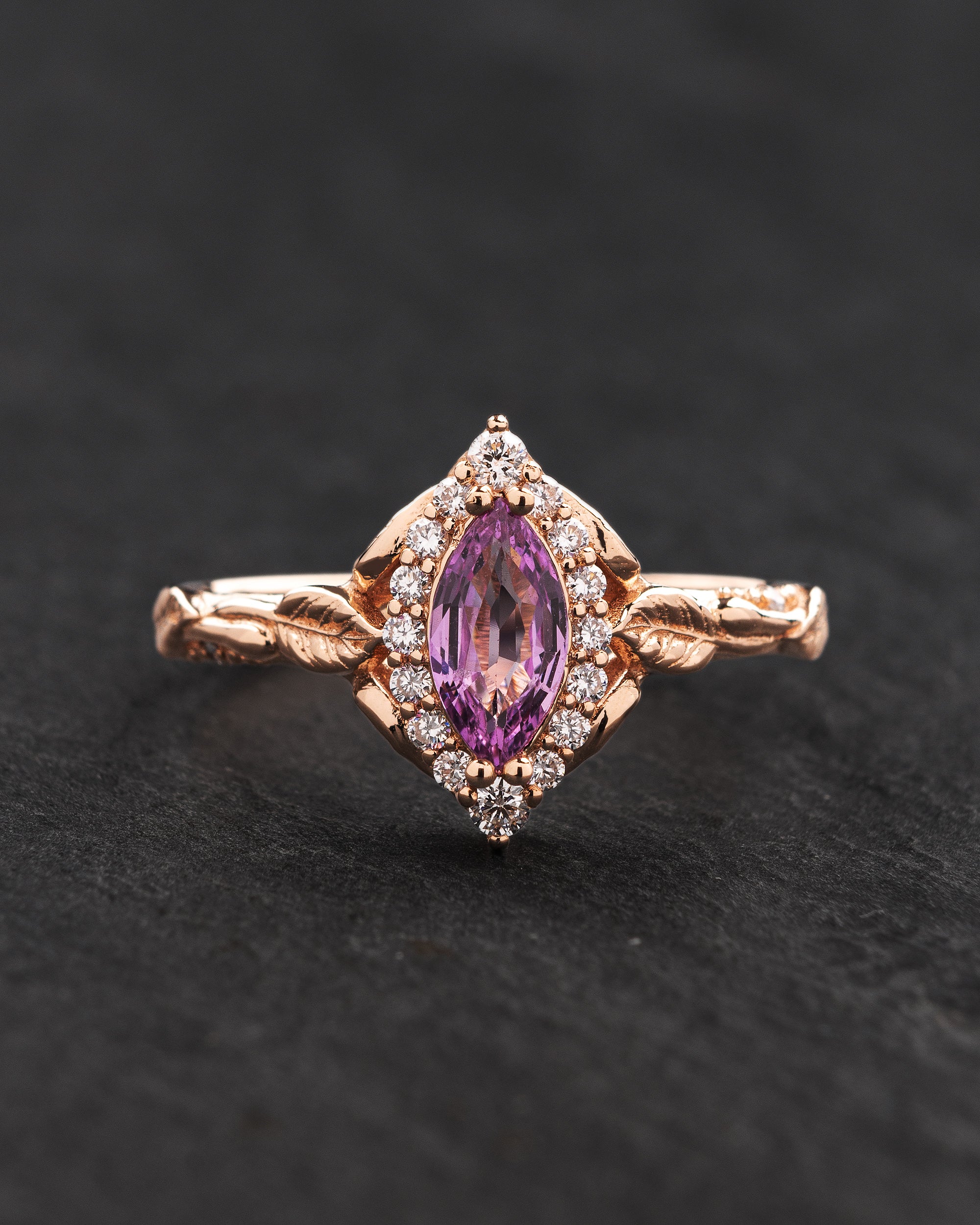 READY TO SHIP: Florentina ring with natural pink sapphire and diamond halo, 14K rose gold, RING SIZES: 5.5 - 8.5 US - Eden Garden Jewelry™