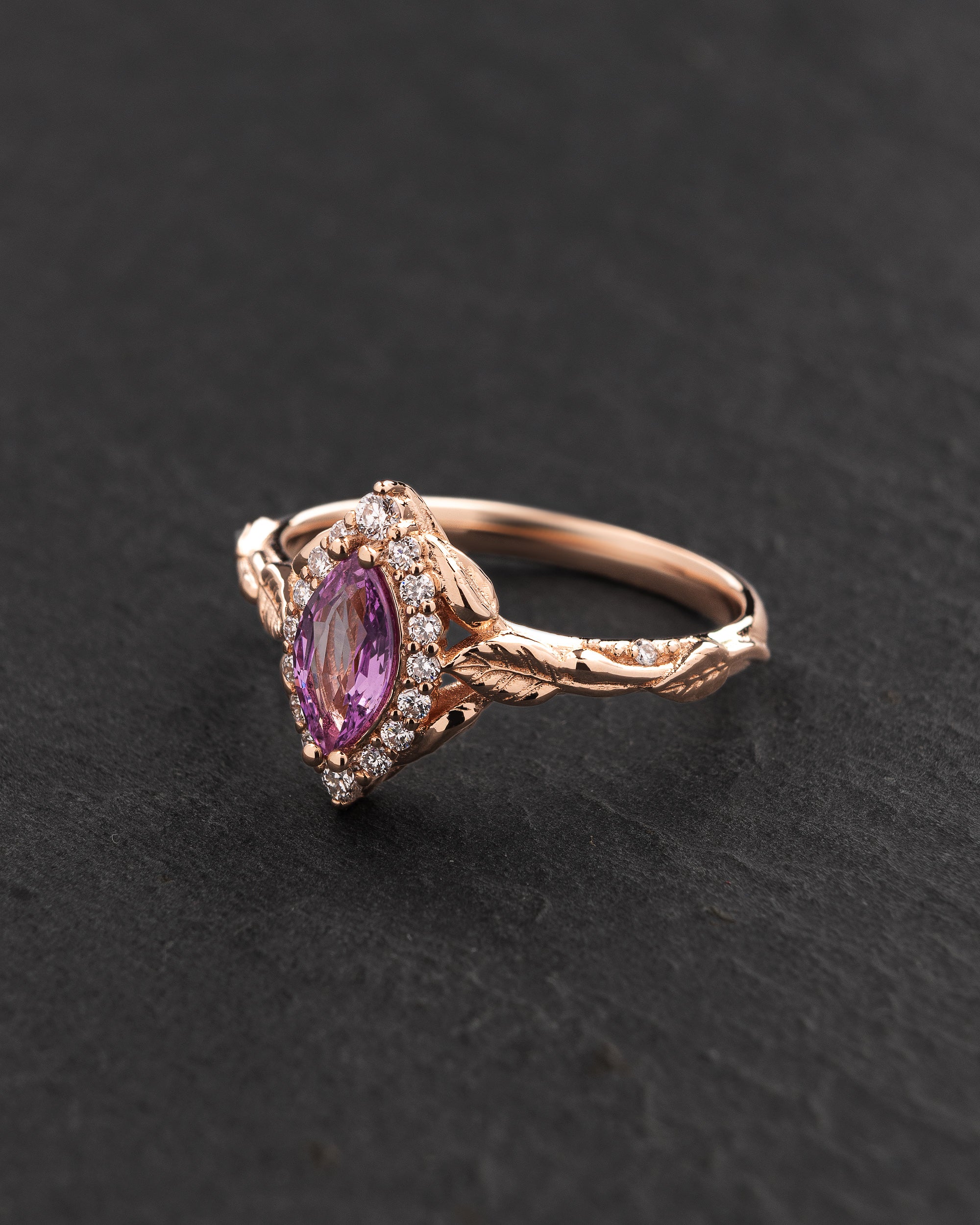 READY TO SHIP: Florentina ring with natural pink sapphire and diamond halo, 14K rose gold, RING SIZES: 5.5 - 8.5 US - Eden Garden Jewelry™