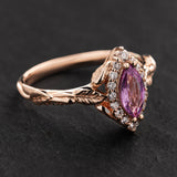 READY TO SHIP: Florentina ring with natural pink sapphire and diamond halo, 14K rose gold, RING SIZES: 5.5 - 8.5 US - Eden Garden Jewelry™