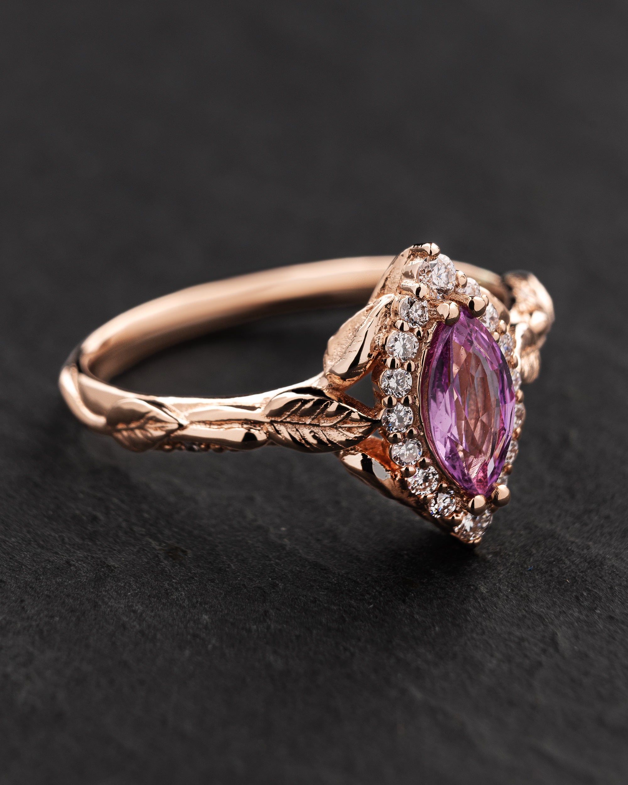 READY TO SHIP: Florentina ring with natural pink sapphire and diamond halo, 14K rose gold, RING SIZES: 5.5 - 8.5 US - Eden Garden Jewelry™