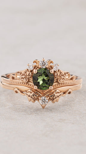 Bridal ring set with tourmaline and diamonds / Ariadne - Eden Garden Jewelry™