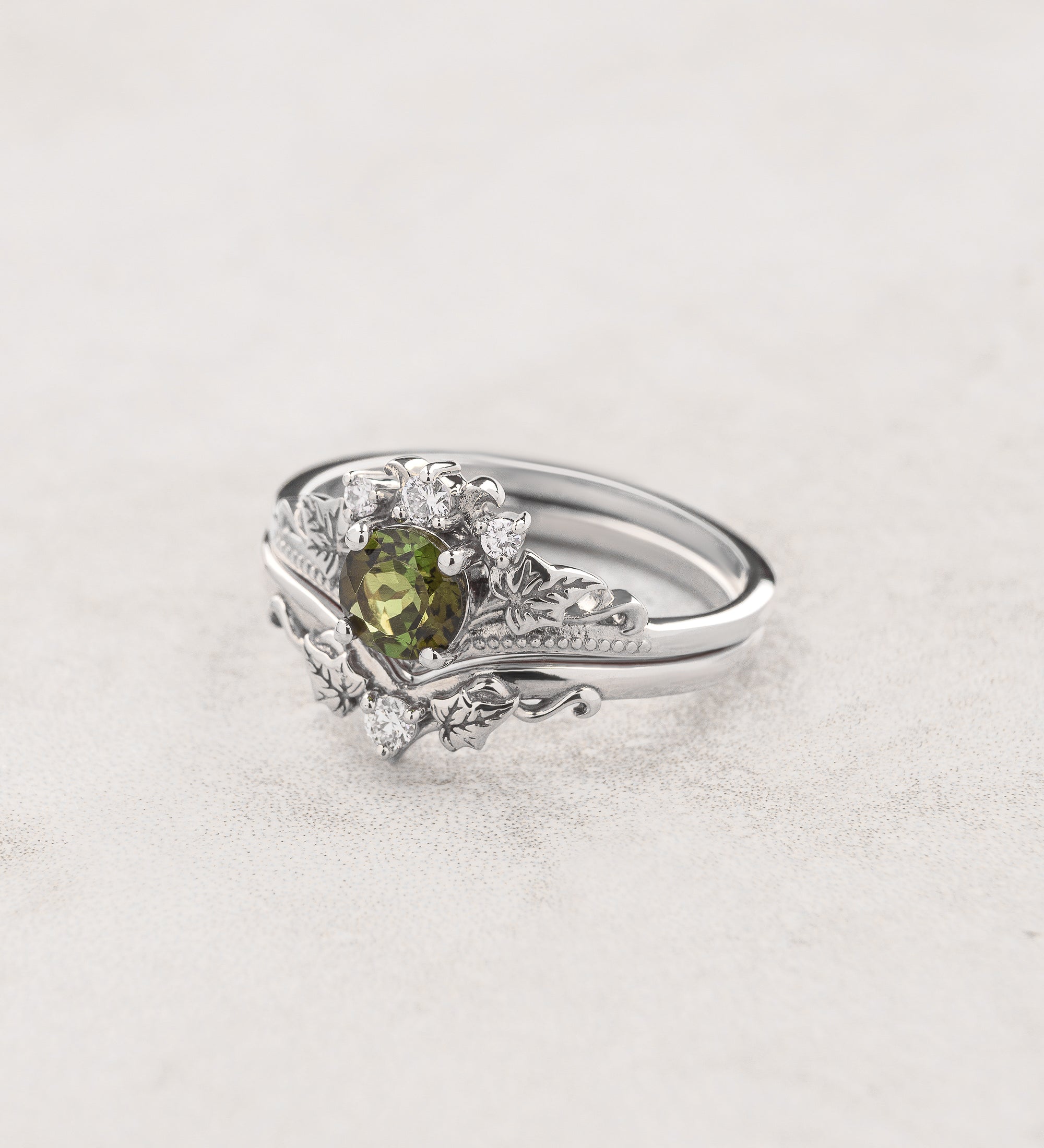 White gold ring set with tourmaline and diamonds / Ariadne - Eden Garden Jewelry™