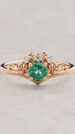Natural emerald engagement ring, ivy leaves diamond ring / Ariadne - Eden Garden Jewelry™
