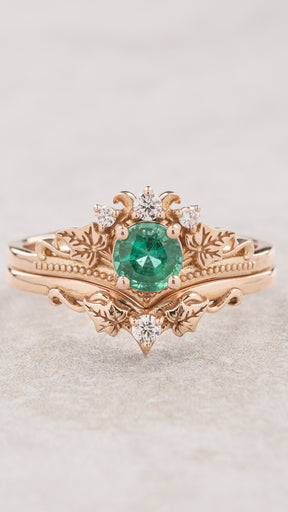 Emerald bridal ring set with diamonds, alternative engagement ring set / Ariadne - Eden Garden Jewelry™