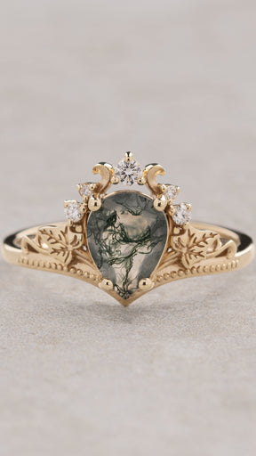 Unique moss agate engagement ring, faerie proposal ring / Ariadne - Eden Garden Jewelry™