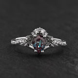 Colour changing alexandrite engagement ring, diamond crown proposal ring with lab created alexandrite / Amelia - Eden Garden Jewelry™