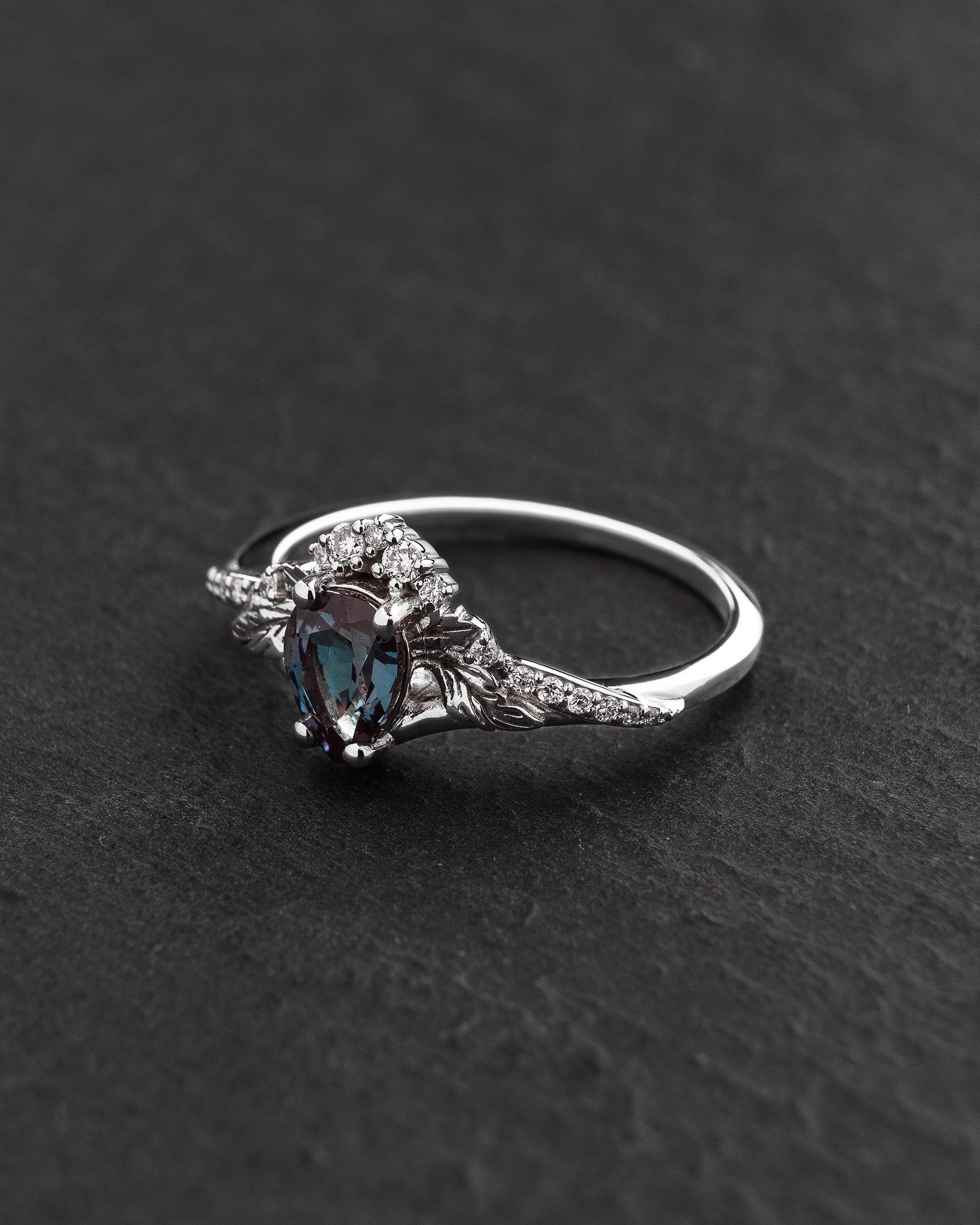 Colour changing alexandrite engagement ring, diamond crown proposal ring with lab created alexandrite / Amelia - Eden Garden Jewelry™