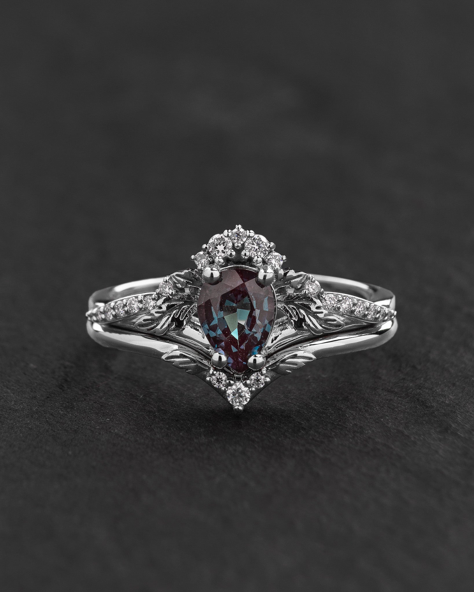 Colour changing alexandrite engagement ring, diamond crown proposal ring with lab created alexandrite / Amelia - Eden Garden Jewelry™