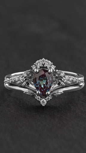READY TO SHIP: Amelia bridal ring set with pear cut lab alexandrite, 14K white gold, RING SIZES: 5.5 - 8.5 US - Eden Garden Jewelry™