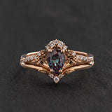 Lab alexandrite engagement ring set, rose gold, pear cut / Amelia