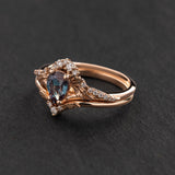 Lab alexandrite engagement ring set, rose gold, pear cut / Amelia