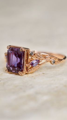Alexandrite engagement ring with salt and pepper diamonds / Patricia - Eden Garden Jewelry™