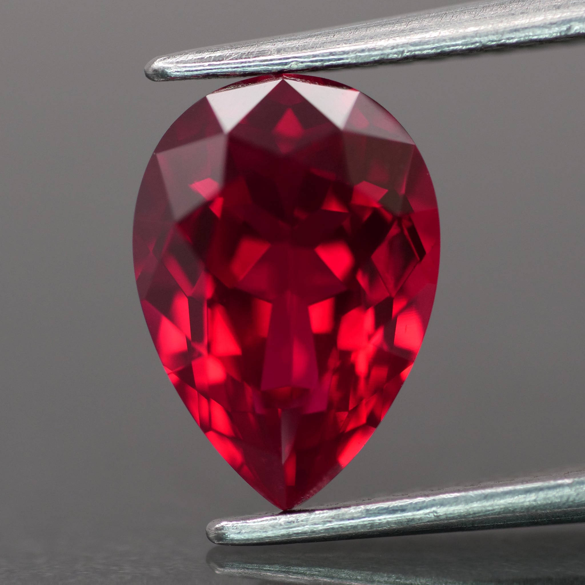 Ruby | red color, lab created, pear-cut, 10x7mm, 2.50ct