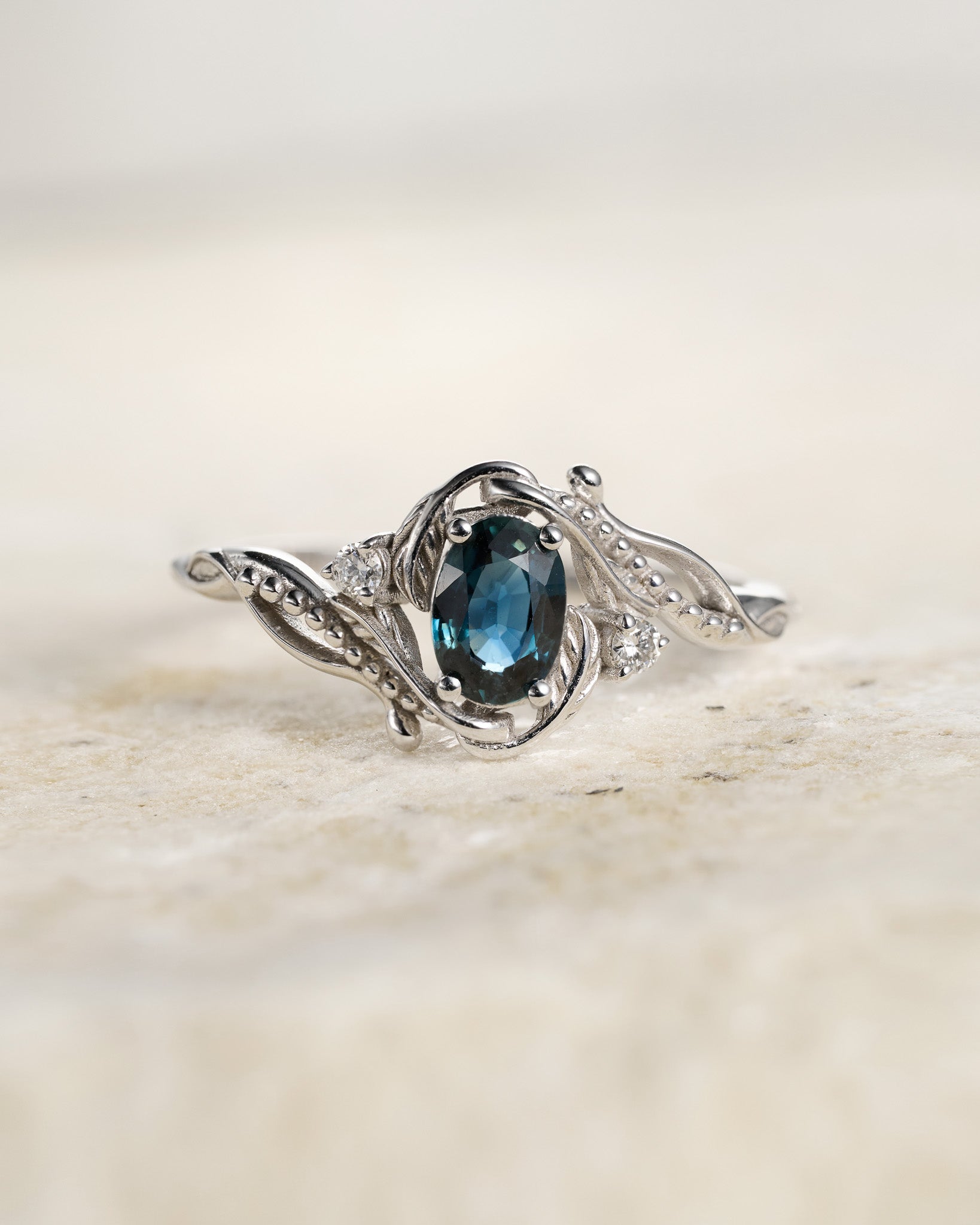 Blue sapphire engagement ring with diamonds / Undina - Eden Garden Jewelry™