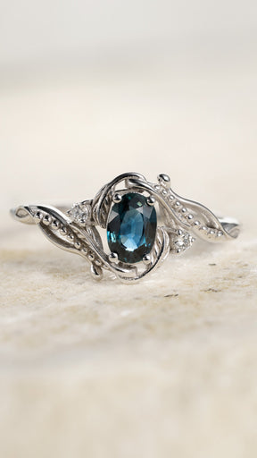 Blue sapphire engagement ring with diamonds / Undina - Eden Garden Jewelry™