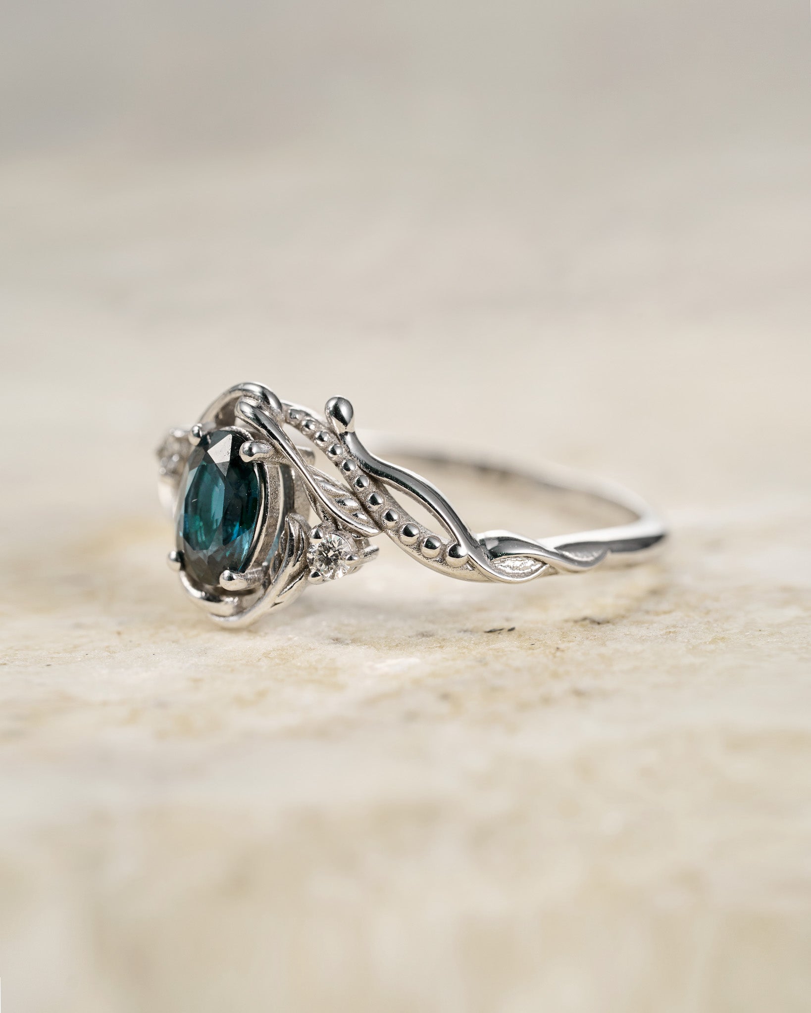 Blue sapphire engagement ring with diamonds / Undina - Eden Garden Jewelry™