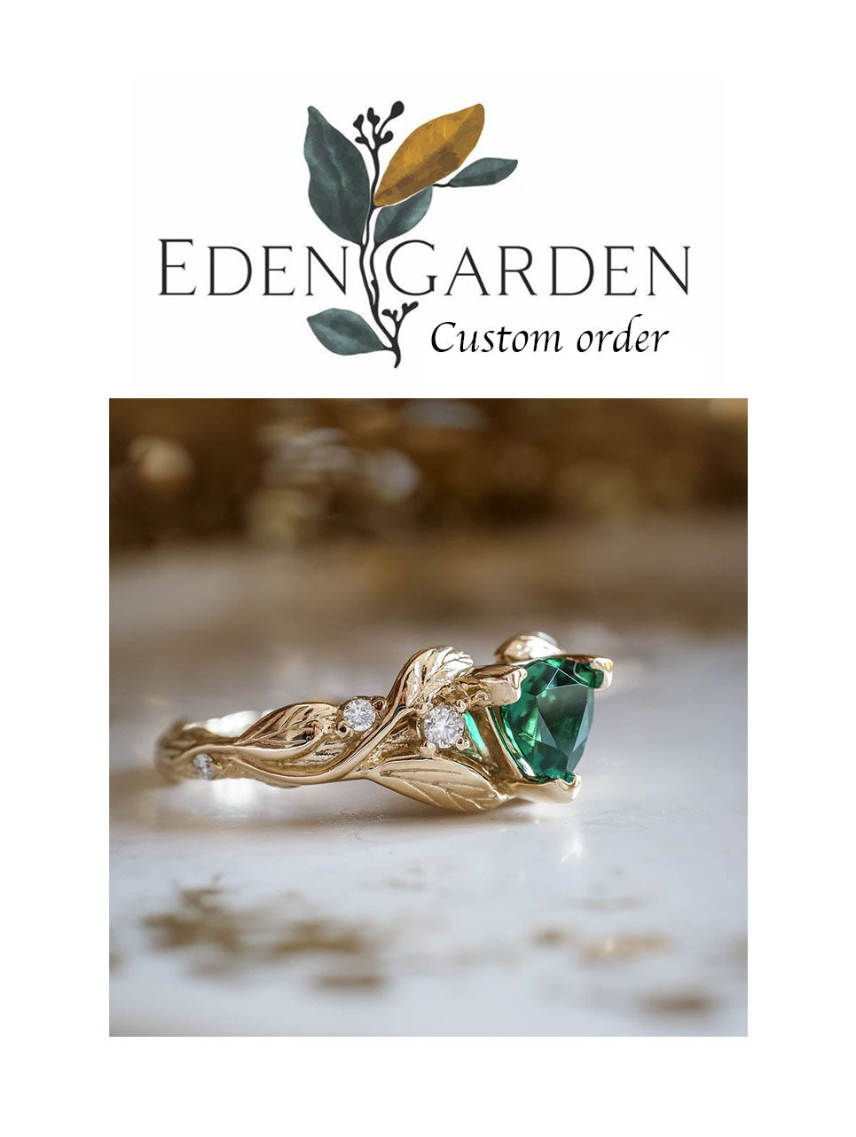 Custom order: Emerald trillion cut engagement ring / Clematis - Eden Garden Jewelry™