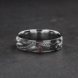 Nature inspired wedding band with garnets / Callisto - Eden Garden Jewelry™