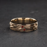 Nature inspired wedding band with garnets / Callisto - Eden Garden Jewelry™