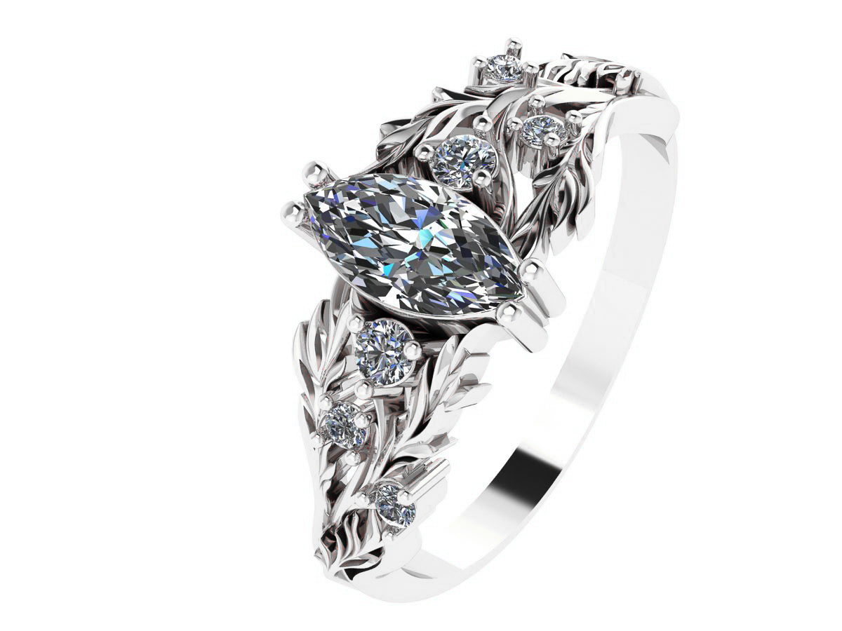 Custom order: Japanese Maple ring with central and accent sapphires - Eden Garden Jewelry™