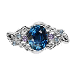 Custom order: Japanese Maple bridal set with blue sapphire, accent amethysts & aquamarines