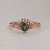 Ivy Leaves Engagement Ring with Teal Sapphire and Diamonds / Ariadne