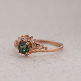 Ivy Leaves Engagement Ring with Teal Sapphire and Diamonds / Ariadne