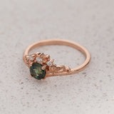 Ivy Leaves Engagement Ring with Teal Sapphire and Diamonds / Ariadne