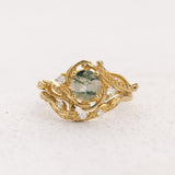 READY TO SHIP: Bridal set Undina beautifully crafted in 14K or 18K yellow gold with moss agate and lab-grown diamonds, AVAILABLE RING SIZES: 6.5 - 9.5 US