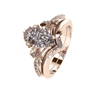 Amelia | bridal ring set, pear cut gemstone setting, 9x6 mm central - Eden Garden Jewelry™
