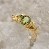 READY TO SHIP: Patricia ring in 14K yellow gold, green sapphire, round cut 6.5mm, accent sapphires & peridots, AVAILABLE RING SIZES: 5.5 - 8.5 US - Eden Garden Jewelry™
