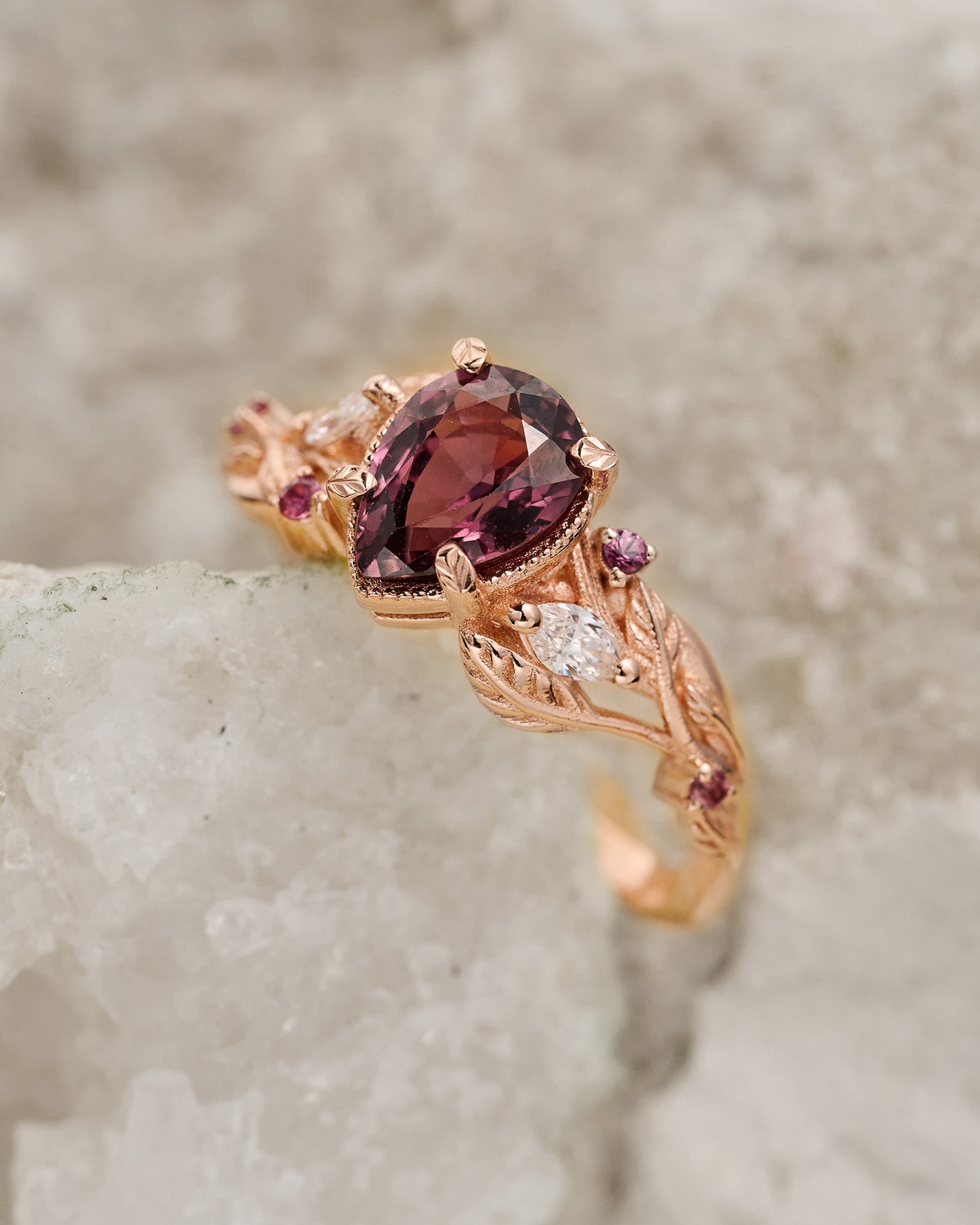 READY TO SHIP: Patricia ring in 14K rose gold, pinkish brown sapphire, pear cut 8x6 mm, accent diamonds & pink sapphires, AVAILABLE RING SIZES: 5.5 - 8.5 US - Eden Garden Jewelry™