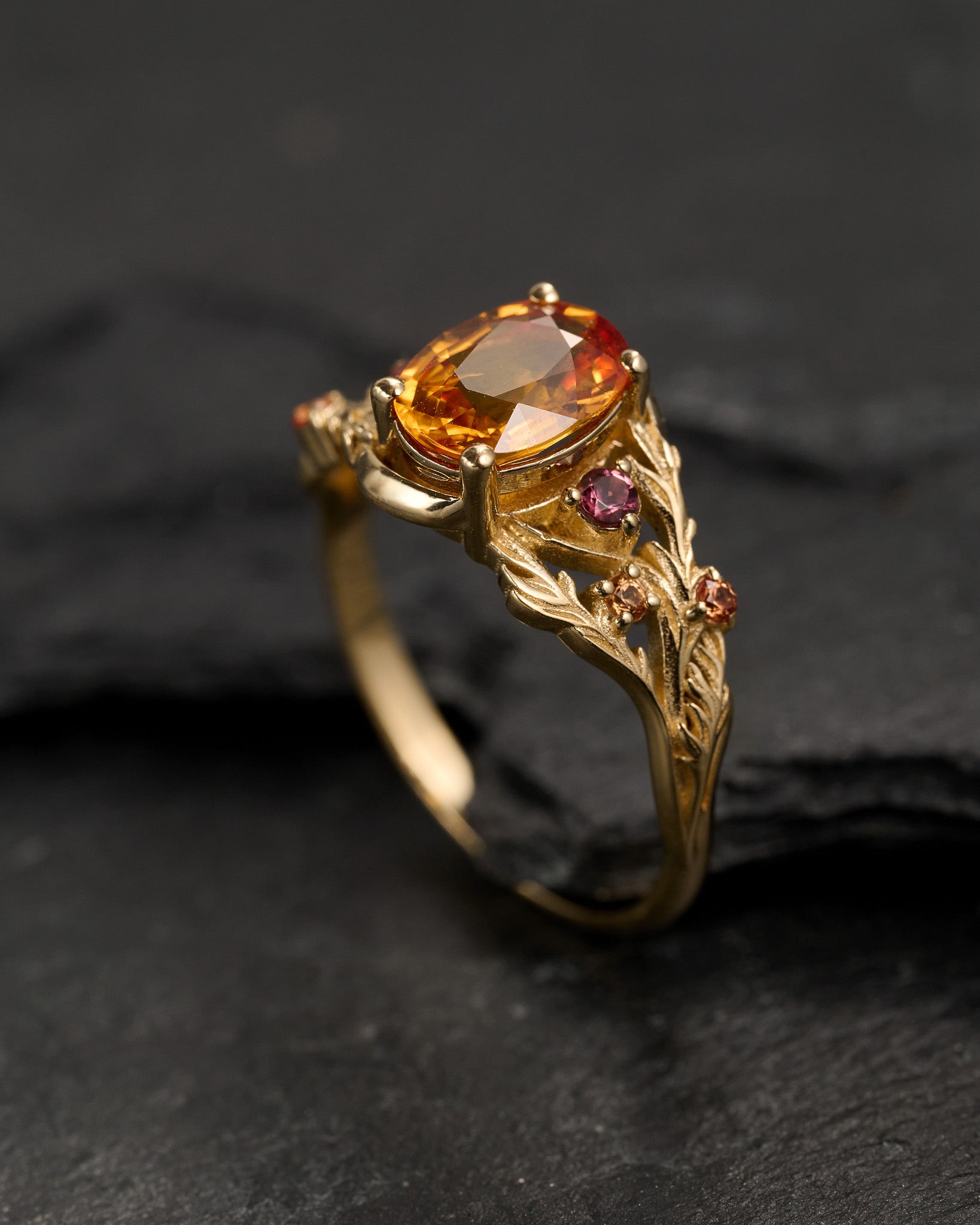Vibrant summery sapphire engagement ring / Japanese Maple - Eden Garden Jewelry™